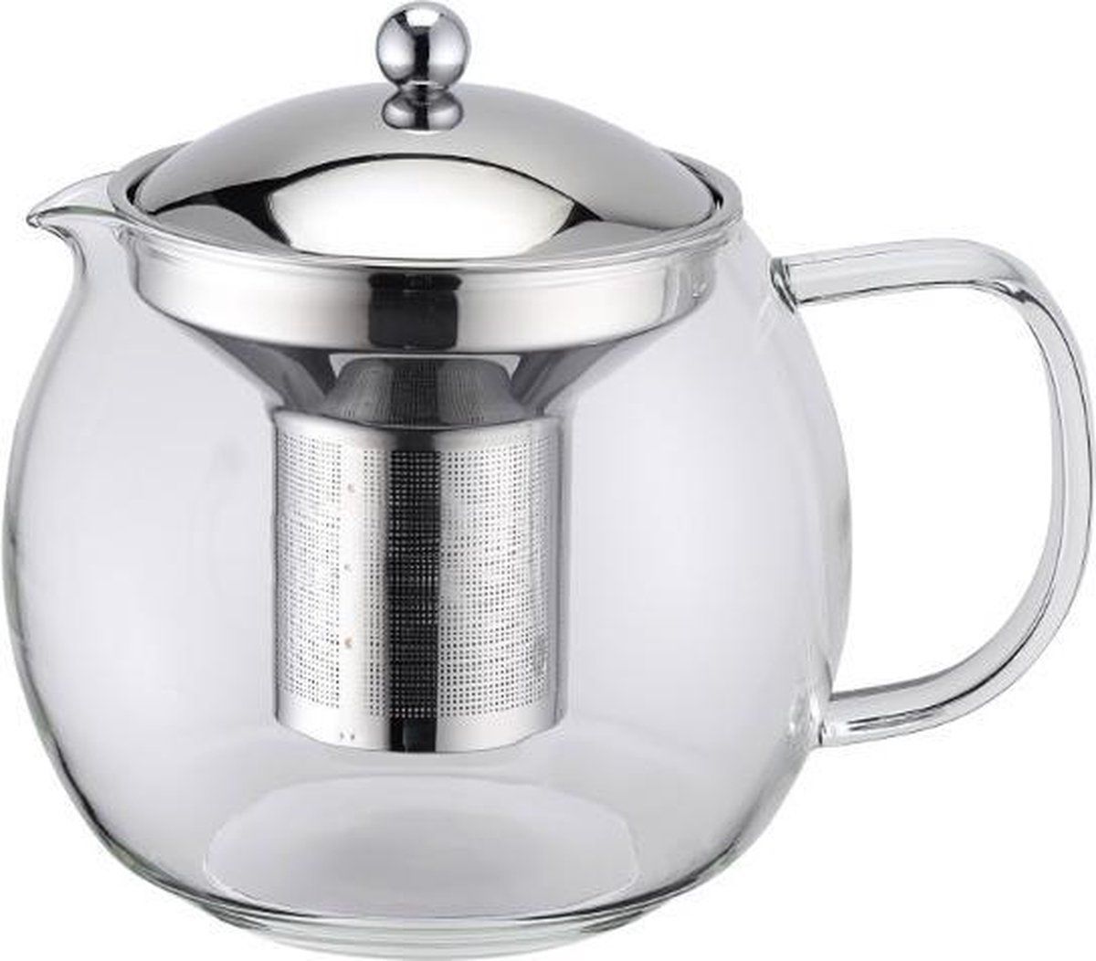 Weis Theepot roestvrij staal/borosilicaatglas zilver met theefilter 1500ml 17055