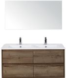 BES LED Porto Badmeubelset 120 cm - 4 Laden Tabacco - Keramische Wastafel Wit Slim met Spiegel