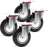 Wiltec Set van 4 wielen, volledig rubberen wielen, transportwielen, diameter 200 mm, draagvermogen 150 kg per wiel, met metalen velgen en bevestigingsplaat, stille werking