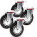 Wiltec Set van 4 wielen, volledig rubberen wielen, transportwielen, diameter 200 mm, draagvermogen 150 kg per wiel, met metalen velgen en bevestigingsplaat, stille werking