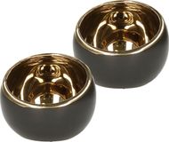 Countryfield Luxe theelichthouder - Veneta - keramiek - zwart/goud - D15 x H13.5 cm