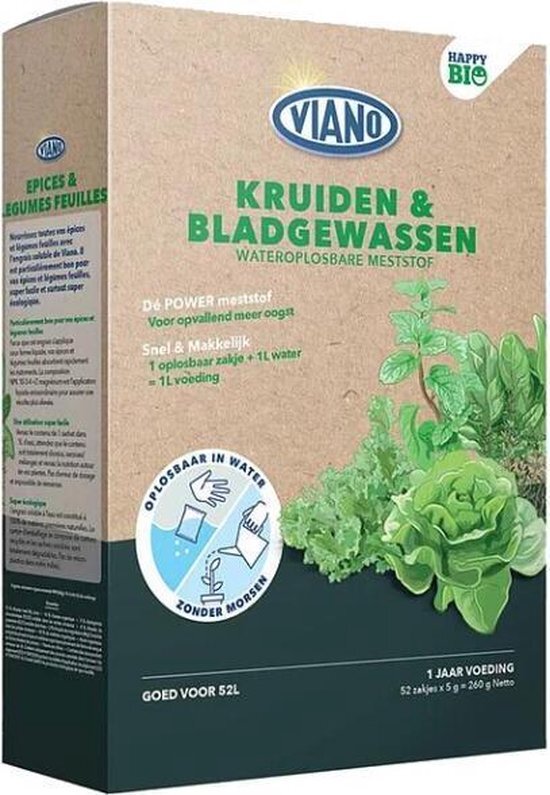 viano 3 stuks wateroplosbare BIO meststof voor kruiden & bladgewassen 52x5gr