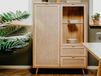 BALO Commode haute 2 portes 2 tiroirs chêne sonoma/effet roseau naturel