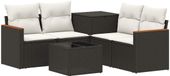 vidaXL - Bankstel - 6 - st - Zwart - en - Crème - Wit - Poly - Rattan - en - Staal