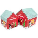 Idena 30483 - Cadeaudoosje met deksel, 2 stuks in verschillende formaten, kersthuisje als doosje