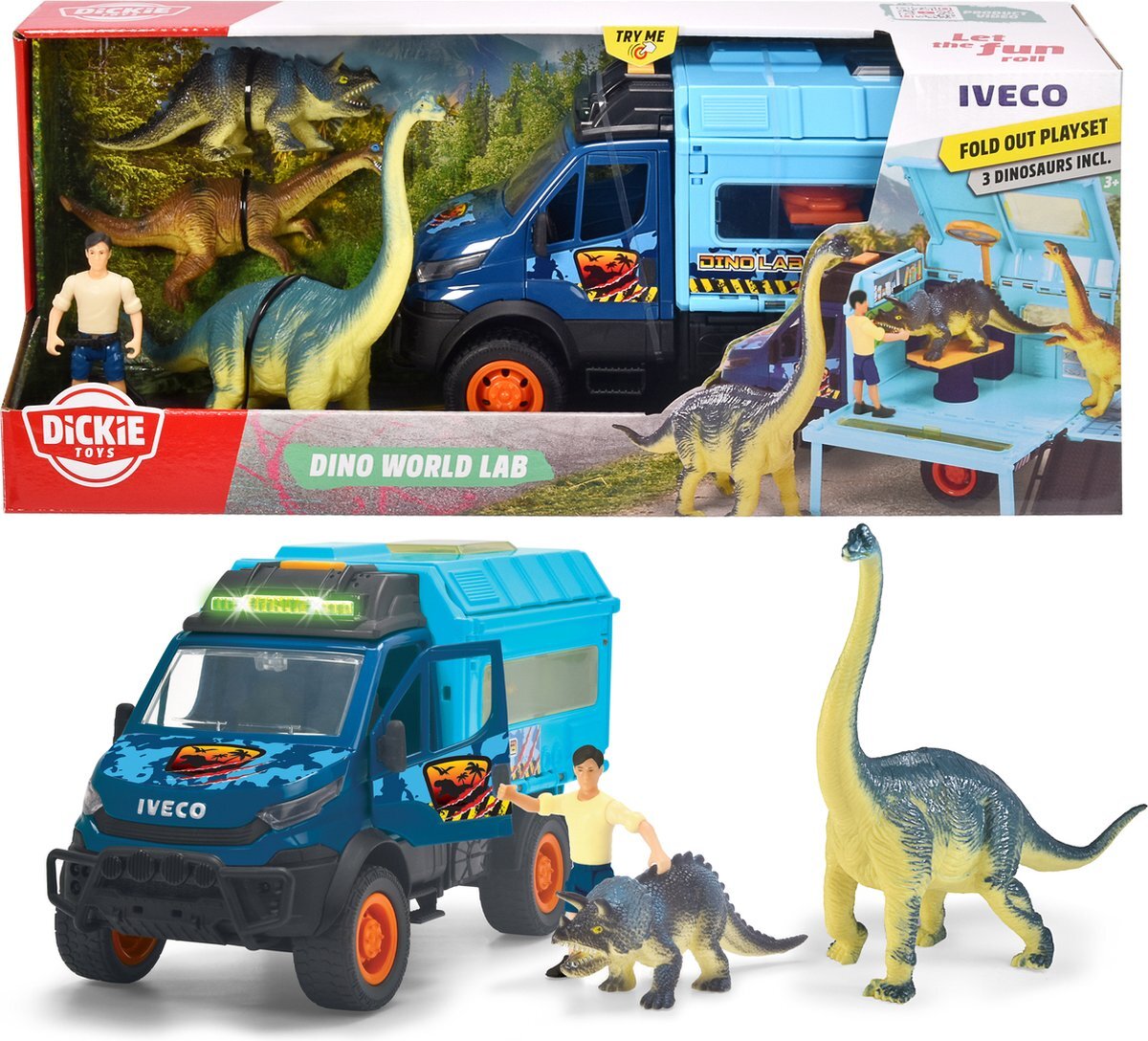 dickie Toys Dino World met Figuur - 28 cm - Dinosaurus - Speelgoedvoertuig