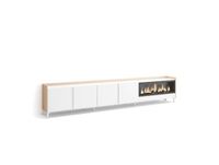 Meuble TV effet bois blanc et chêne 315x35x61cm cheminée effet feu XXL