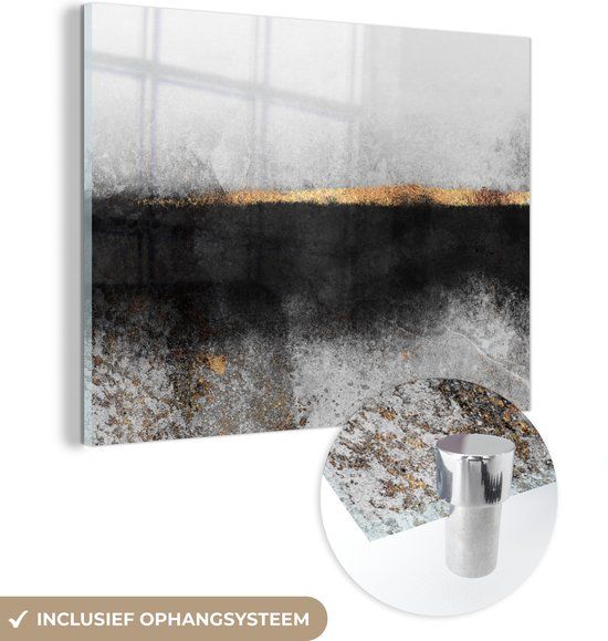 MuchoWow® Glass Painting 80x60 cm - Acrylic Glass Painting - Gold - Abstract - Luxury - Photo on Glass - Paintings