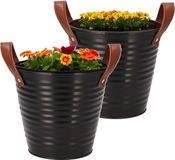 DK Design Plantenpot/bloempot emmer Leather - 2x - zink - zwart - D16 x H15 cm