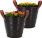 DK Design Plantenpot/bloempot emmer Leather - 2x - zink - zwart - D16 x H15 cm
