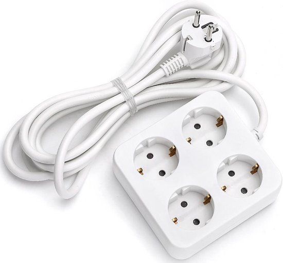 BES LED Stekkerdoos - Verlengsnoer - 4 Stopcontacten - 1.5 Meter - Wit
