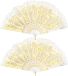 Boland Spaanse handwaaier - 4x - wit/goud - kunststof/polyester - 42 x 24 cm