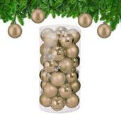 Relaxdays Kerstballen - set van 30 - plastic - Ø 6 cm - onbreekbaar - champagne