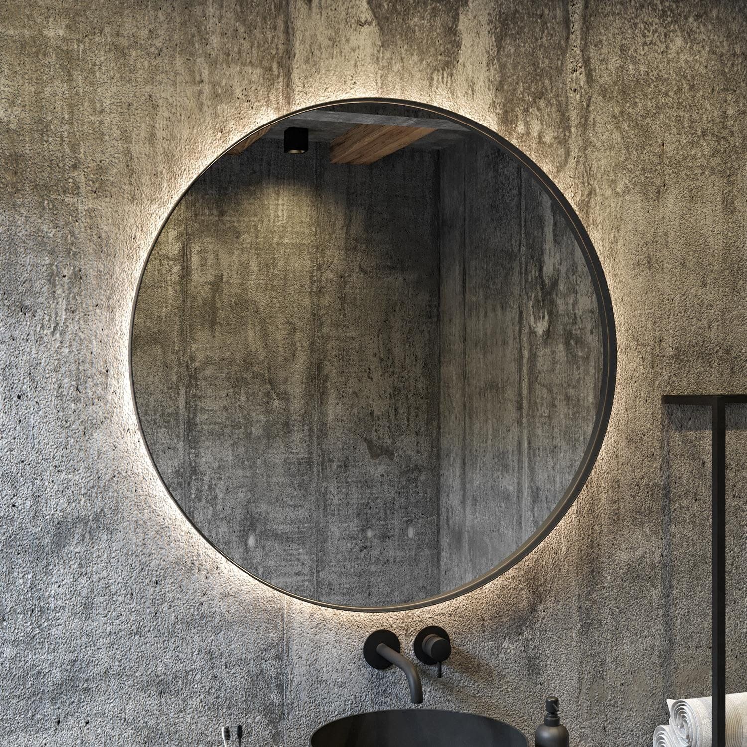 Boss & Wessing Star Round LED Mirror 100 cm Matte Black