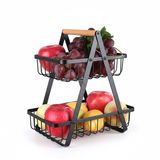Merkloos Relaxdays Fruitschaal etagère - 2 laags - houten handvat - zwart