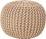 Homescapes Rond gebreide poef 100% katoen - Cremewit - 35x40 cm
