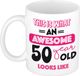 Bellatio Decorations Verjaardag cadeau mok 50 jaar - roze - grappige tekst - 300 ml - Sarah