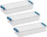 Sunware 5x stuks boîte de rangement Q-line - 2.5 litre - 38 x 14 x 6 cm - plastique - boîte de rangement - transparent/bleu