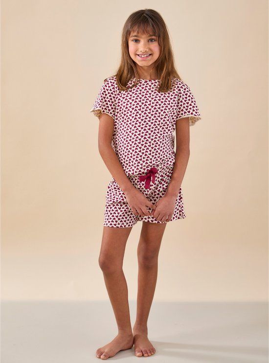 Little Label MILA meisjespyjama rode hartjes extra zachte bio katoen maat 14Y/158-164