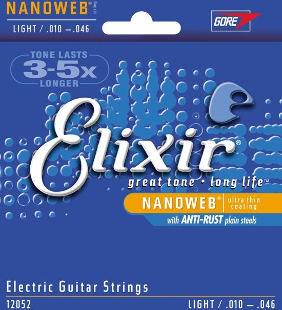 Elixir 12052 Electric Guitar Strings Nanoweb Light 10-46