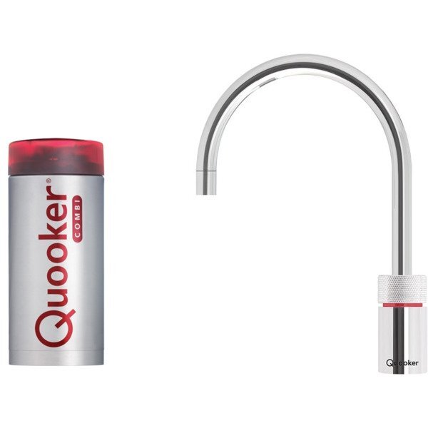 Quooker NL Nordic round kokendwaterkraan opbouw uitloop draaibaar met Combi+ reservoir Chroom 22+NRCHR