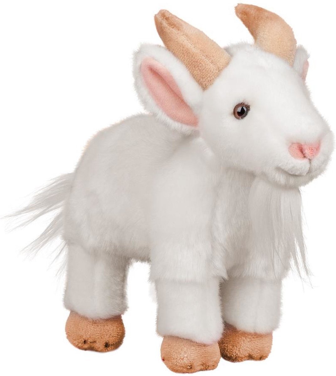 Animigo Pluche knuffeldier witte geit 24 cm - Boerderij dieren speelgoed knuffels