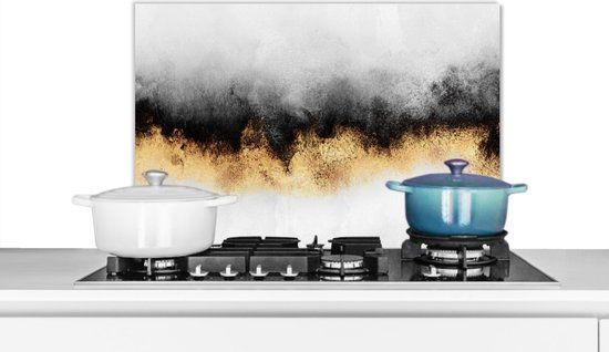 KitchenYeah Spatscherm keuken - Abstract - Goud - Luxe - Kunst - 60x40 cm - Aluminium