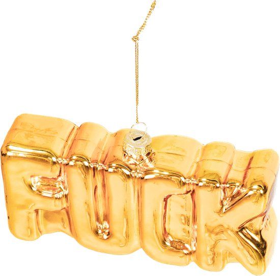 Housevitamin FUCK Kerstornament - Set van 2 - Goud - Glas - 14,5 x 3,5 x 7,5 cm