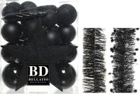 Décoration de Noël Boules de Noël 5-6-8 cm avec Étoile et Guirlandes en Feuille Noir 35 pièces