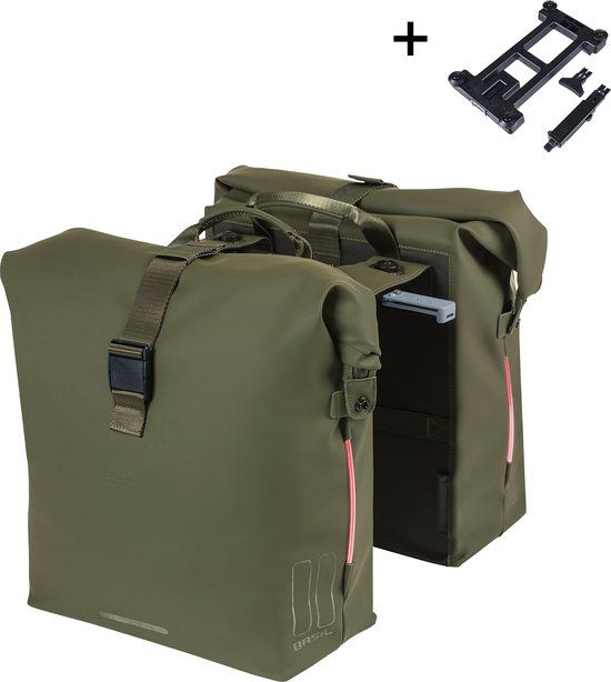 Basil SoHo Dubbele Fietstas Nordlicht MIK - 41L - Moss Green - Waterdicht - LED Verlichting - Achter