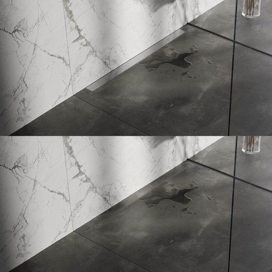 Brauer Douchegoot 90cm - Geborsteld RVS - Zero/Tegelinlegrooster (omkeerbaar) - Met Muurflens