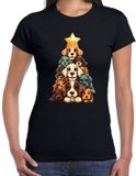 Bellatio Decorations Kerst T-shirt voor dames - kerstboom van hondjes - zwart - kersthondjes - Kerstmis S