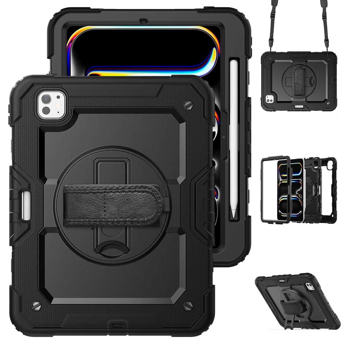 Accezz Rugged Backcover met schouderstrap Apple iPad Pro 11 (2025) M5 / (2024) M4 - Zwart