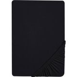 BIBERNA Drap housse en coton fin jersey, hauteur de bonnet jusqu'à 22 cm. (Noir, 90-100 x 200 cm)