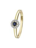 Lucardi Dames Ring saffier en 12 diamanten 0,08ct - Ring - Cadeau - 14 Karaat Goud - Geelgoud