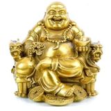 WEALTHCOMING Fengshui Decor lachend Boeddhabeeld voor geluk en geluk, God van rijkdom standbeeld, messing boeddhistische beelden en sculpturen woondecoratie felicitatiegeschenken (X-Large)