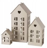 Boltze decoratieve huisjeslantaarns Alamo - set van 3, metaal, beige, 13-35 cm