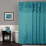 Lush Decor Lillian Douchegordijn | gestructureerd glinsterend cirkeldesign, badkamer, 183 x 183 cm, turquoise