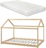 en.casa Kinderbed Cerro huisbed met matras 120x200 cm houtkleurig