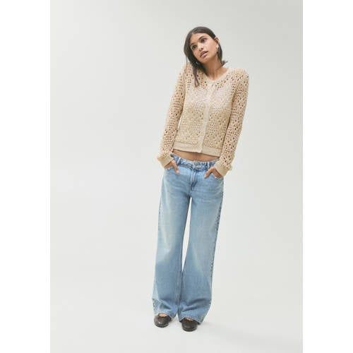MANGO TEEN gebreid vest lichtbruin ajour