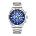 ILG of Switzerland AG Chronograaf Hampton Harbour Montre pour homme - Bracelet en acier argenté, Boîtier en acier bleu foncé, Mouvement à quartz analogique, Diamètre du boîtier 46 mm, Étanche 5 ATM