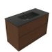 Saniclass Holz Frame Badkamermeubelset - 100x45x62cm - Vygo keramische wastafel zwart - 1 wasbak - 1 kraangat - 2 lades - mat walnut pure (hout) SW1578599/SW761656
