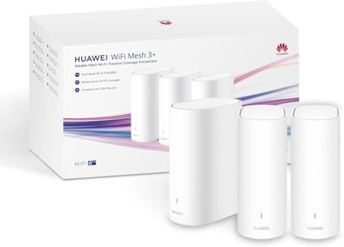 HUAWEI WiFi Mesh 3+ router, dual-band Wi-Fi 6 AX3000, WLAN-afdekking in het hele huis, meer dan 250 apparaatverbindingen, wandpenetratie, geen DSL-functie, wit, verpakking van 3 stuks