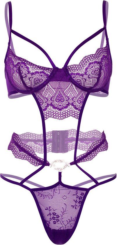 Hartvormige Scala 2.0 b.v. Heart Lace Teddy with Jewel Paars S/M