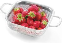 HENDI Vierkant vergiet – roestvrij staal – met voet en handgrepen – 290x218x80 mm
