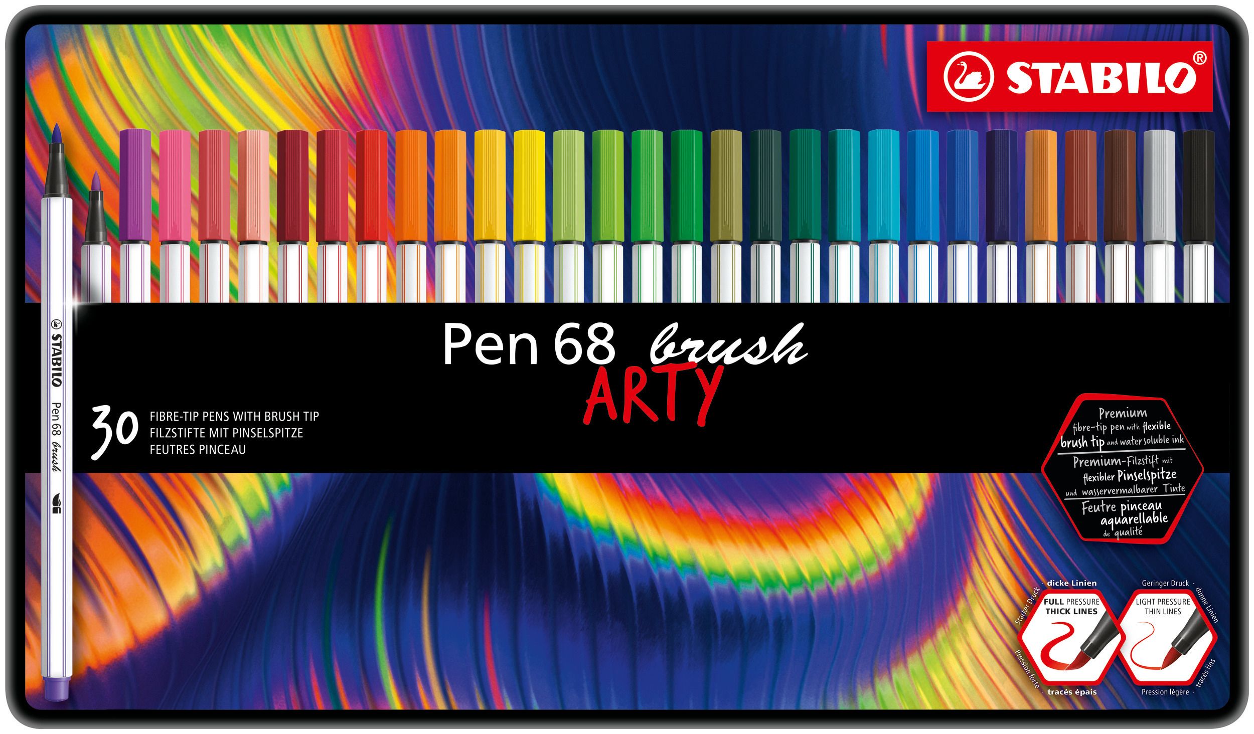 Stabilo Pen 68 brush - ARTY metalen etui met 30 kleuren