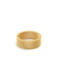 SINGULARU - Mesh Ring - Stalen ring met 18Kt vergulde afwerking - Brede en Maxi-ring met een hoogte van 8 mm en een dikte van 1,9 mm - Beschikbare maten 10-16 - Damessieraden
