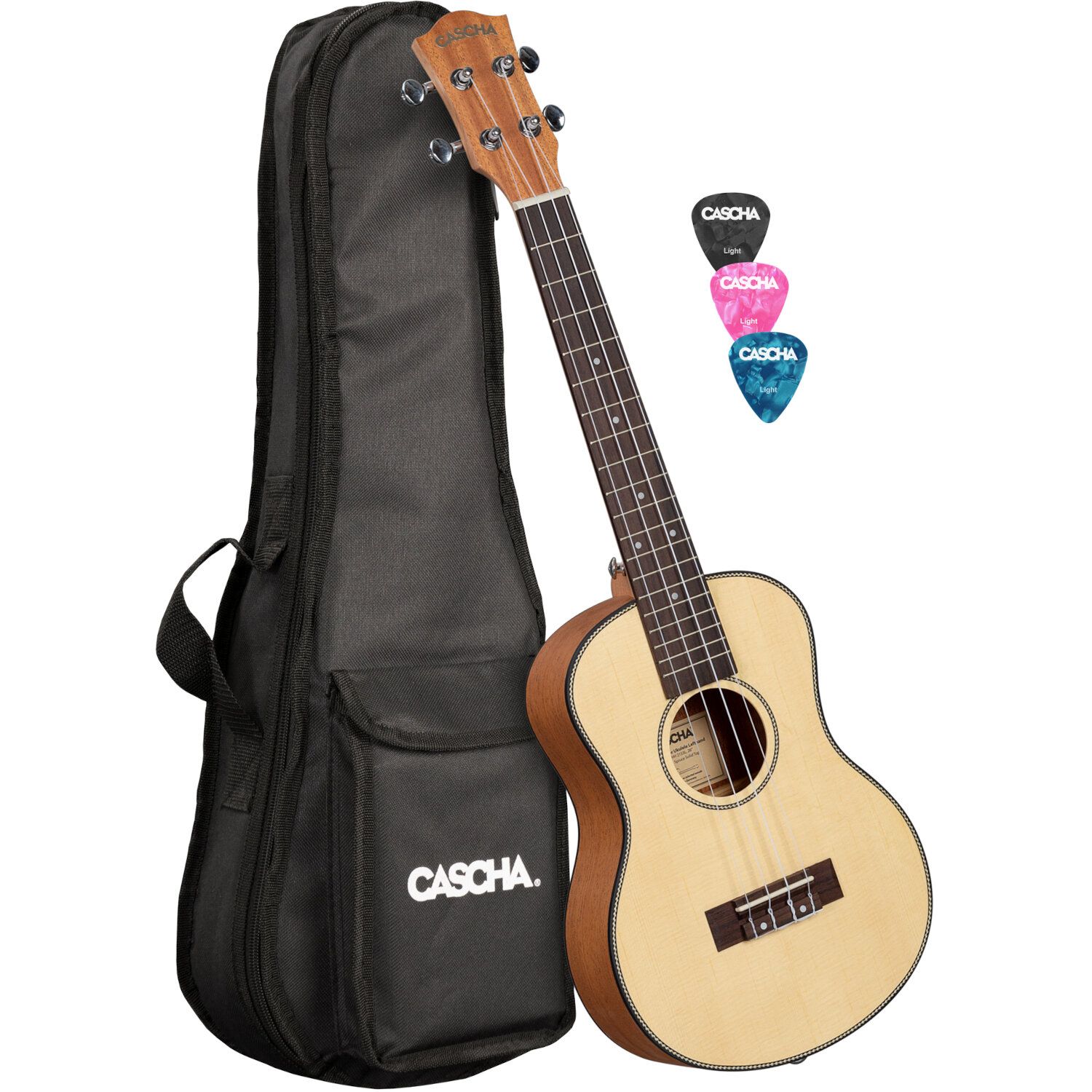 Cascha HH 2154L Tenor Ukelele Set - Massief sparrenhout - Incl. Gigbag & Plectrums