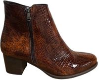 Footnotes Enkellaarzen Vrouwen Cognac Leer Lak Dierenprint Blokhak 3-4 cm H