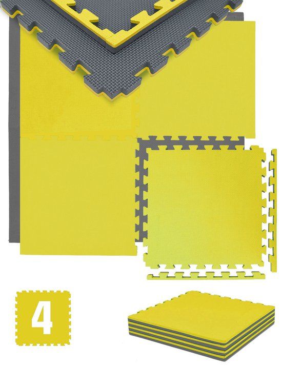 2cm Gymmat - 1m² Vloermat Fitness - 4 EVA-Matten 50x50 - Geel